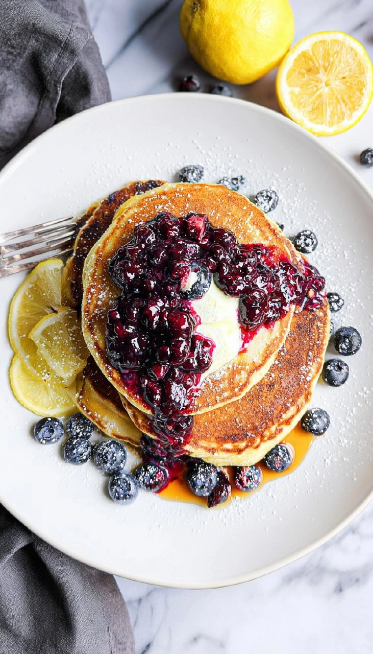 Lemon Ricotta Pancakes with Warm Berry Compote 102 Lemon Ricotta Pancakes with Warm Berry Compote