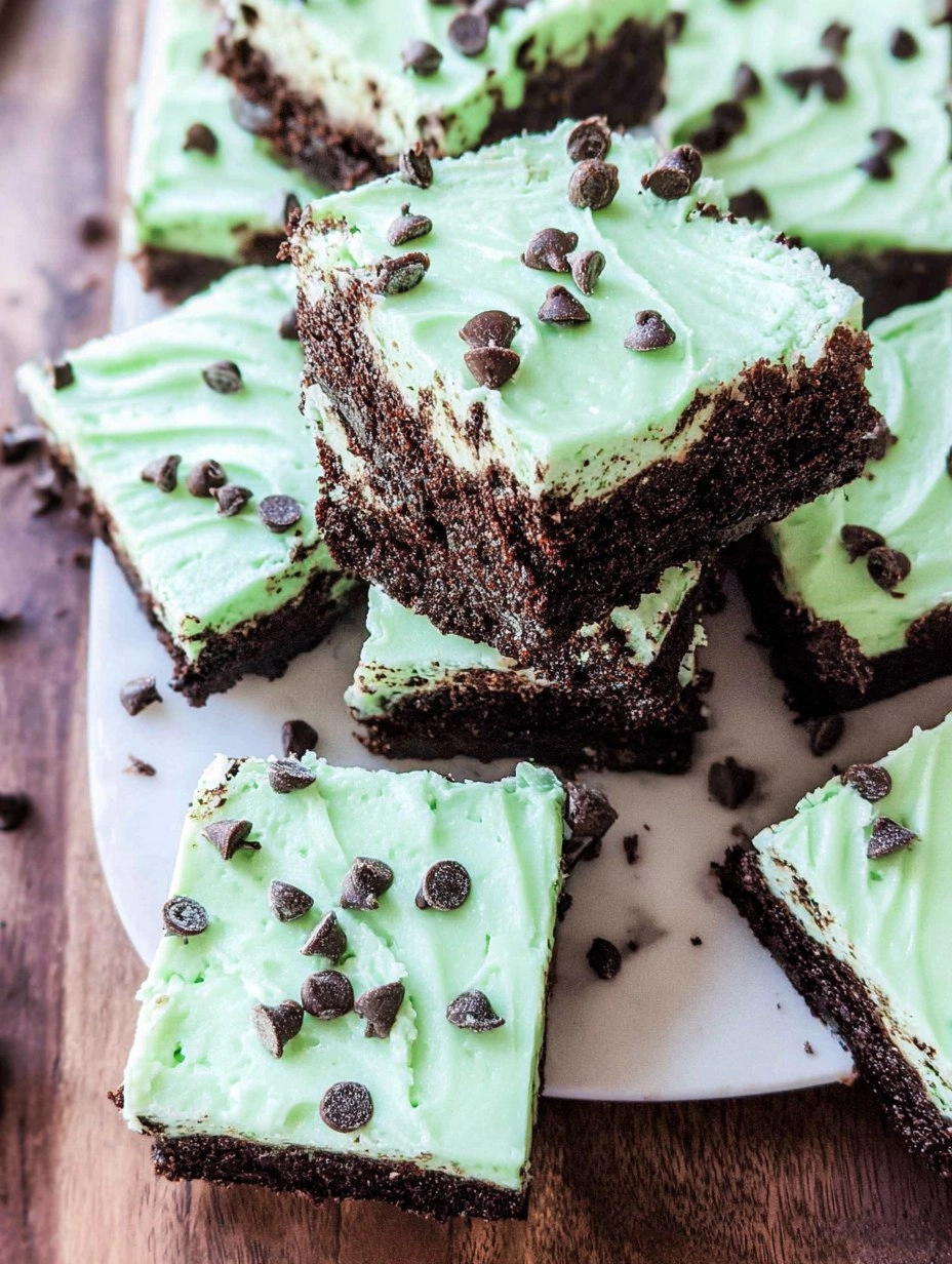 Mint Chocolate Chip Brownies with Green Swirl Frosting
