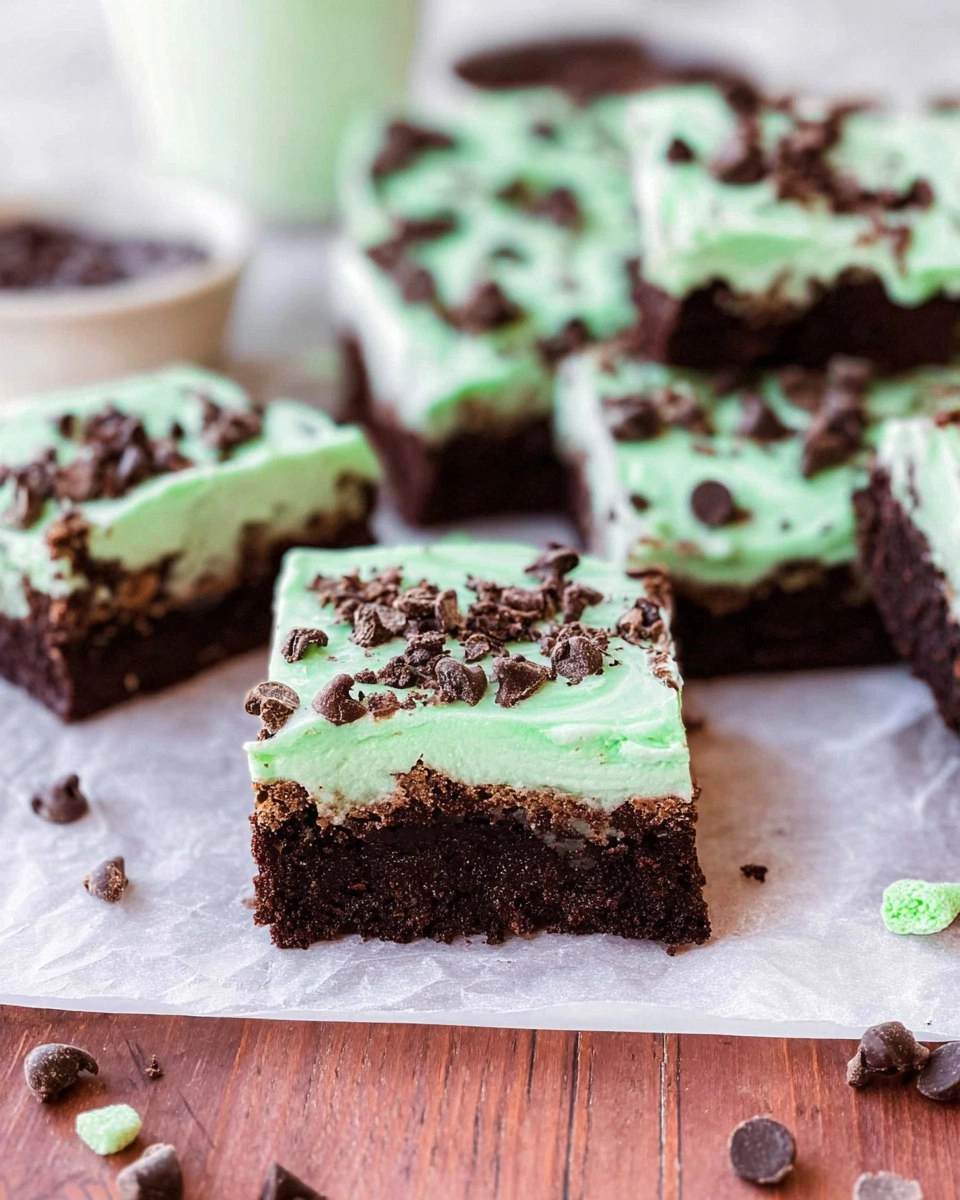 Mint Chocolate Chip Brownies with Green Swirl Frosting