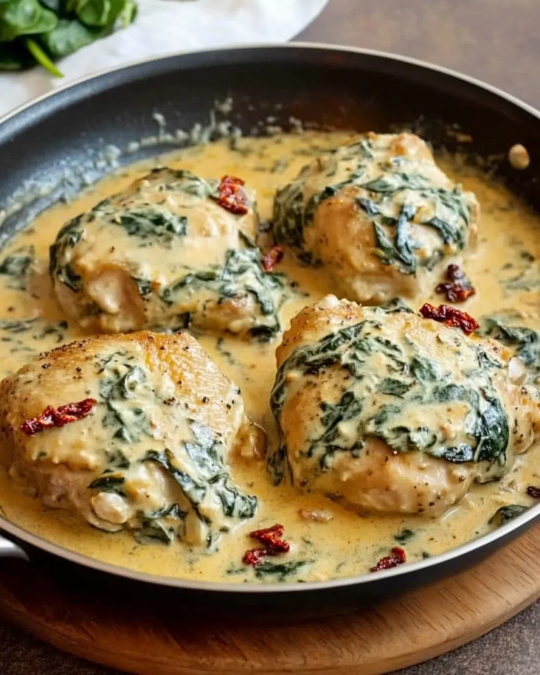 One-Pan-Creamy-Tuscan-Chicken-Thighs-with-Spinach-Sun-Dried-Tomatoes-Recipe