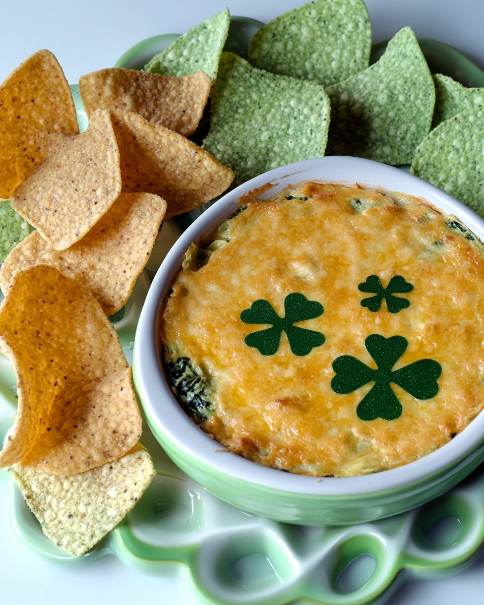 Shamrock Spinach Artichoke Dip with Green Tortilla Chips