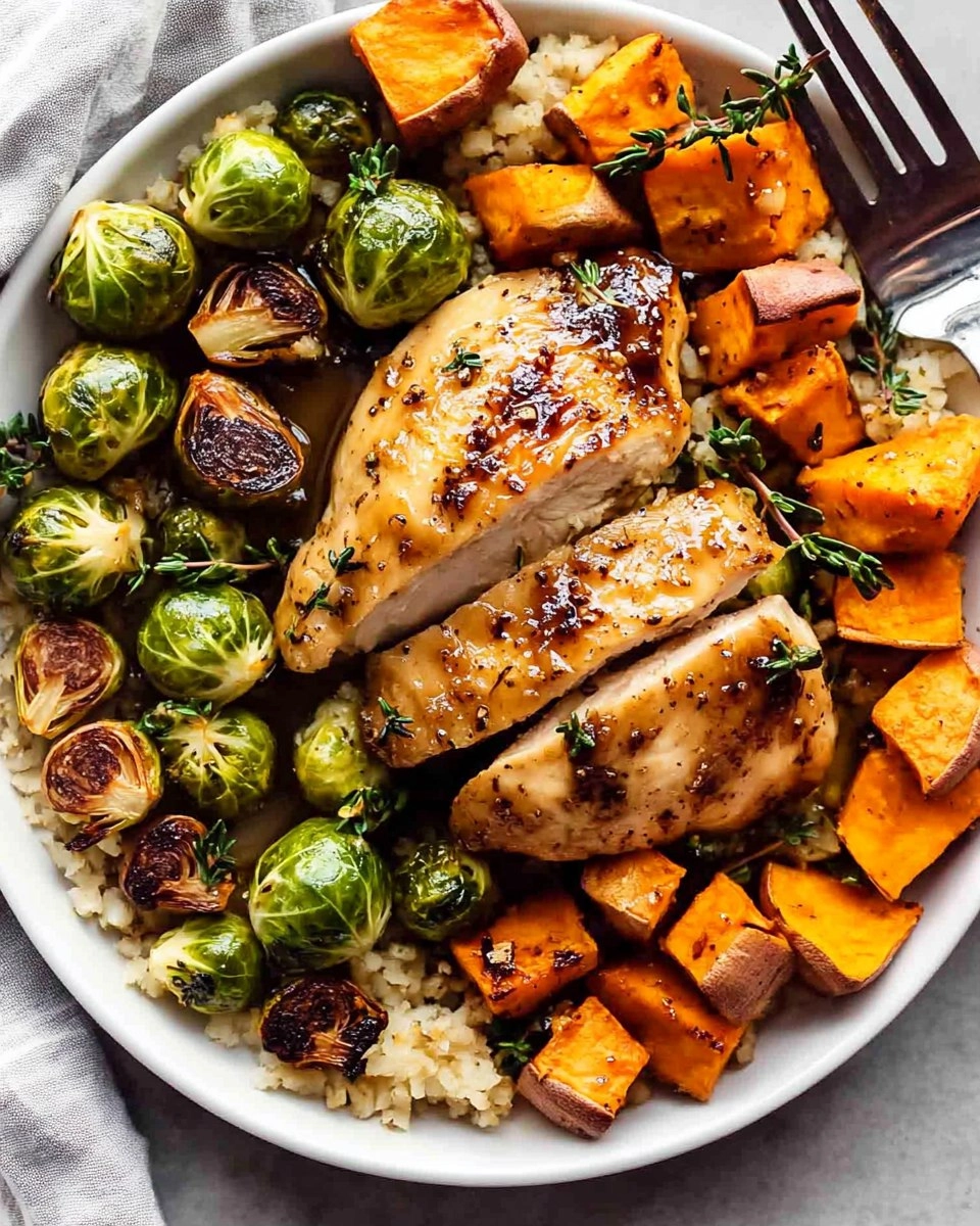 Sheet-Pan Maple Dijon Chicken with Brussels Sprouts & Sweet Potatoes