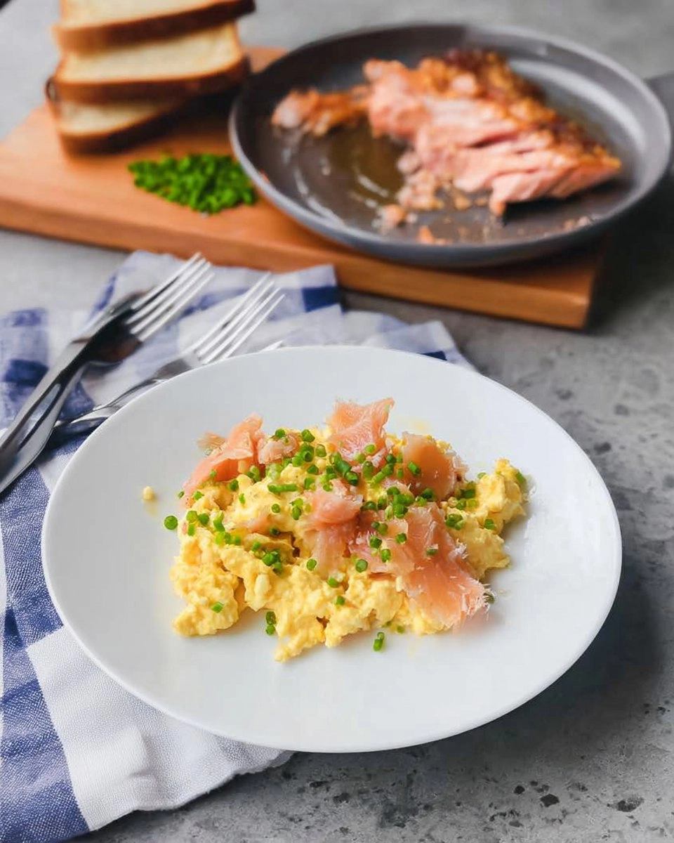 Soft Scrambled Eggs with Smoked Salmon & Chives (Toast or Bagel)