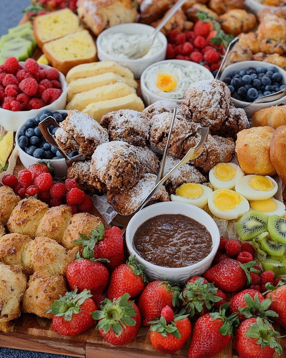 Spring Brunch Board with Eggs, Pastries, Fruit & Dips