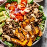 Burger-Bowls-with-Chipotle-Ranch-Sweet-Potato-Fries-Recipe