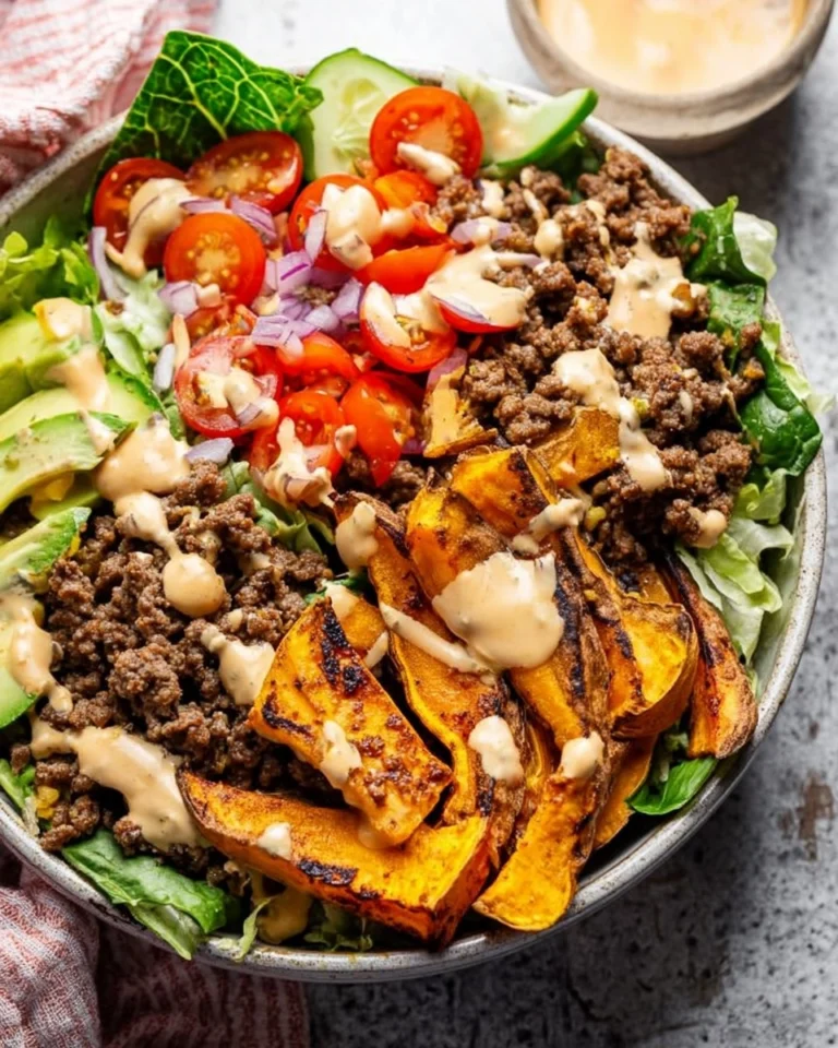 Burger-Bowls-with-Chipotle-Ranch-Sweet-Potato-Fries-Recipe