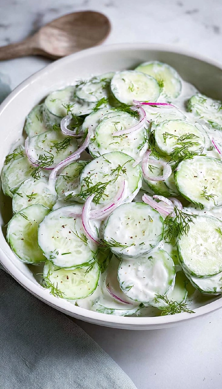 Creamy Cucumber Salad with Sour Cream & Dill
