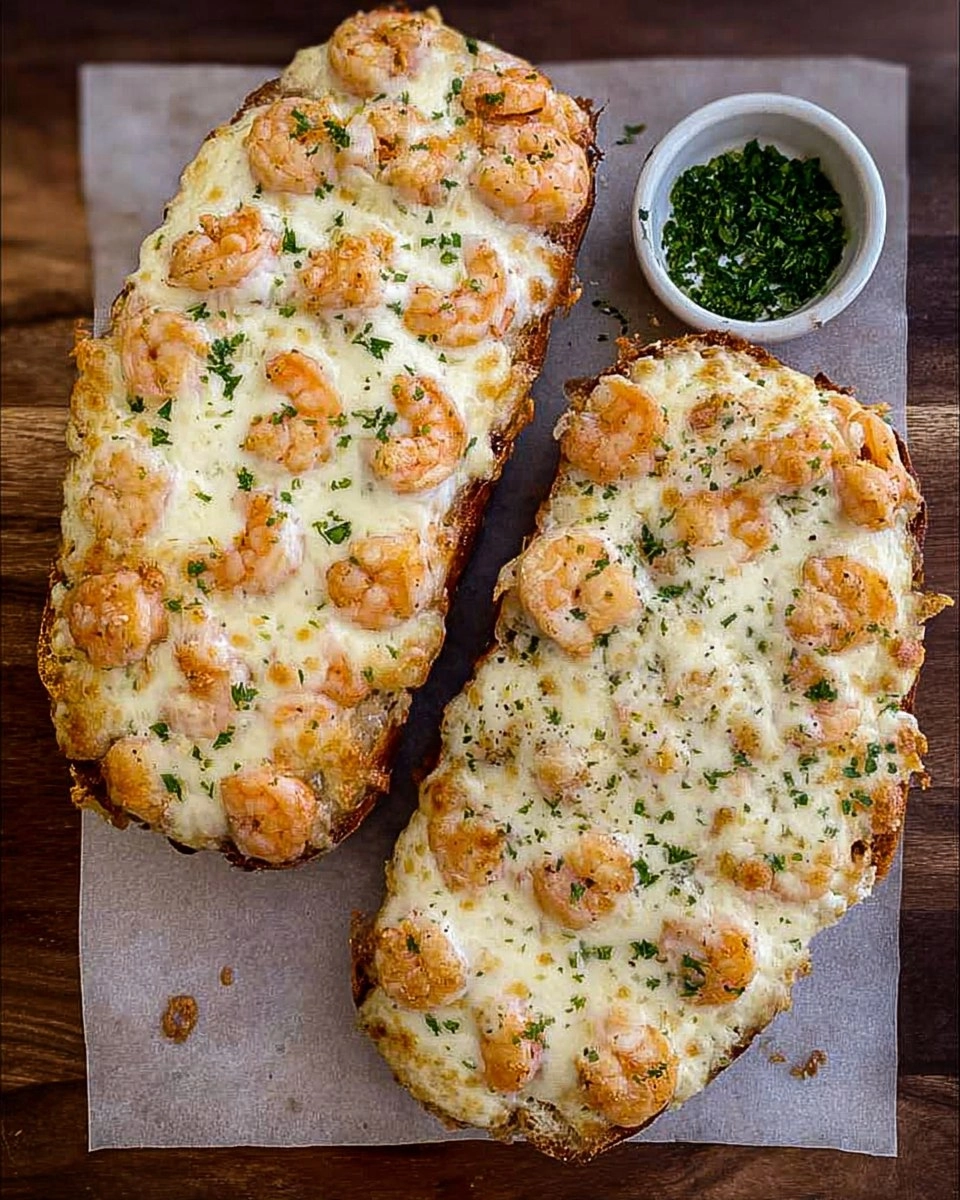 Shrimp Alfredo Garlic Bread