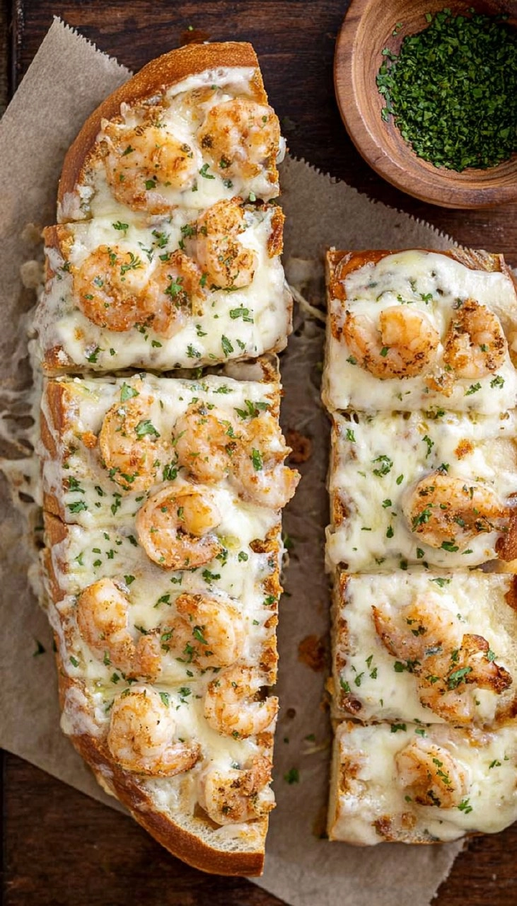 Shrimp Alfredo Garlic Bread