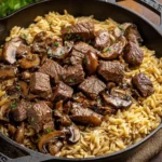 Steak-Bites-with-Creamy-Mushroom-Orzo-Recipe