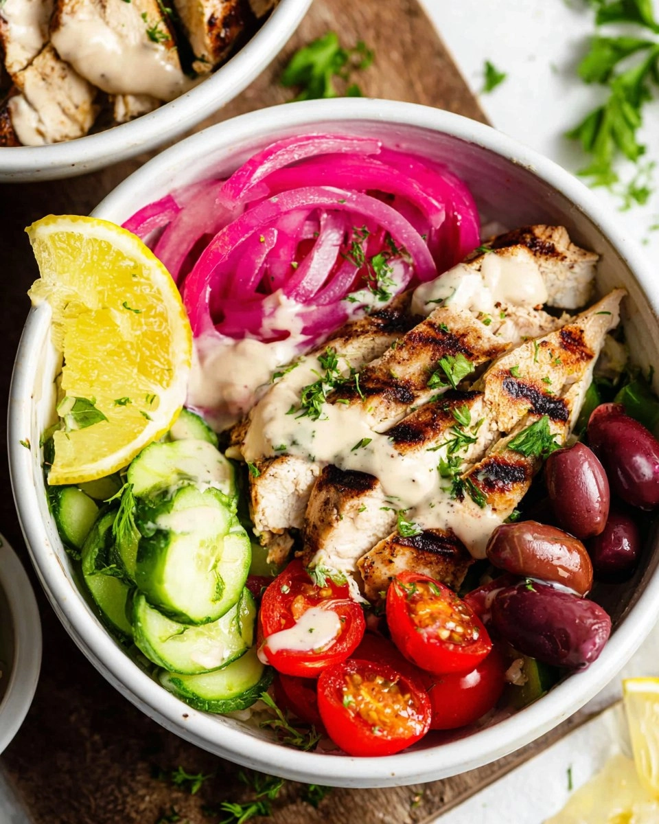 Greek Chicken Bowls with Lemon Garlic Tahini Sauce (Healthy Mediterranean Bowls)
