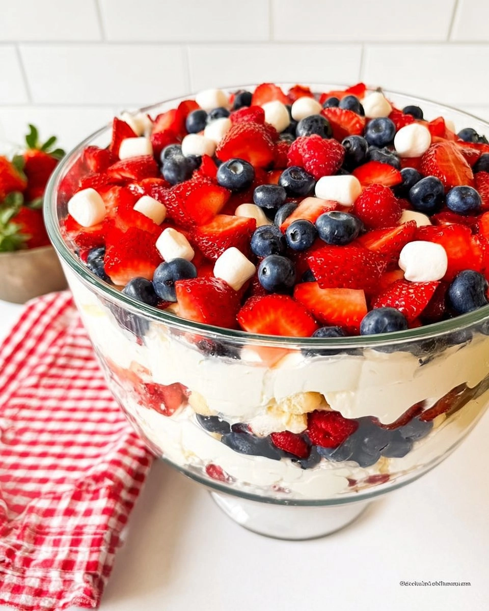Red White and Blue Cheesecake Salad | Patriotic No-Bake Dessert for the 4th of July