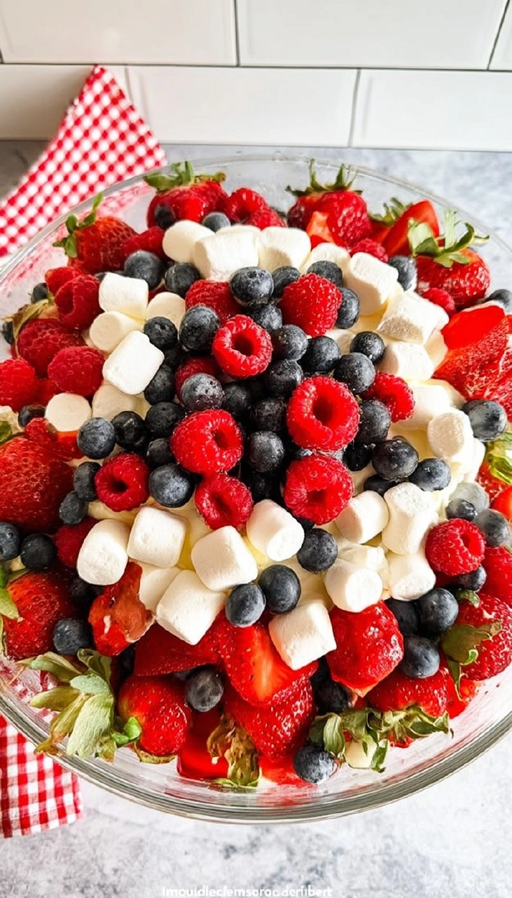 Red White and Blue Cheesecake Salad | Patriotic No-Bake Dessert for the 4th of July
