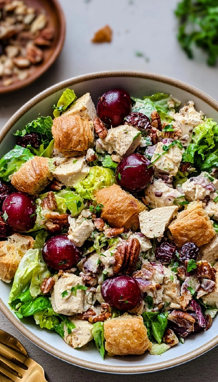 Chicken Salad with Grapes, Pecans, and Croissant Croutons