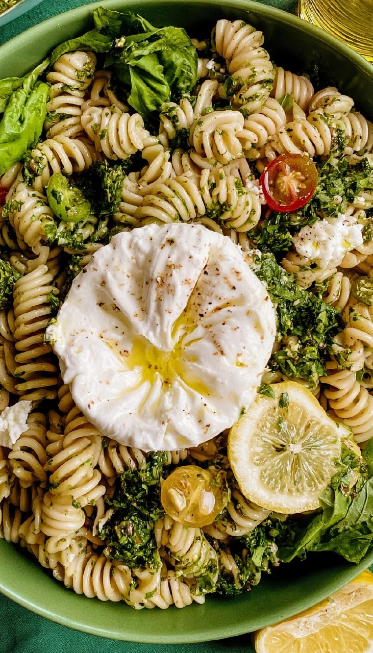 Lemon Herb Pasta Salad with Burrata