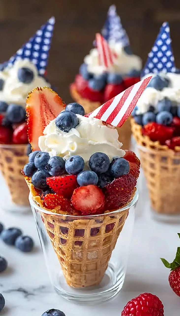 No-Bake 4th of July Patriotic Fruit Cones