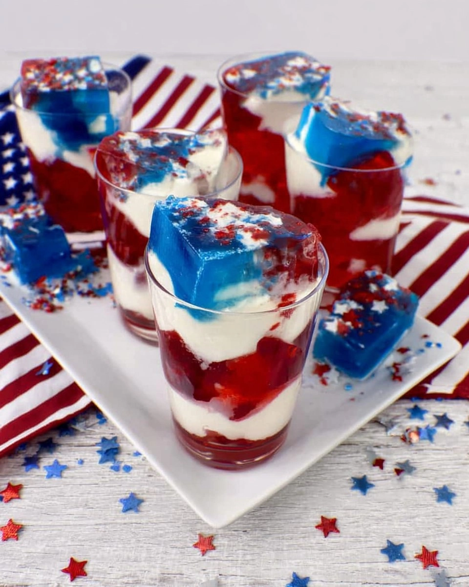 Red, White, and Blue Jello with Cream