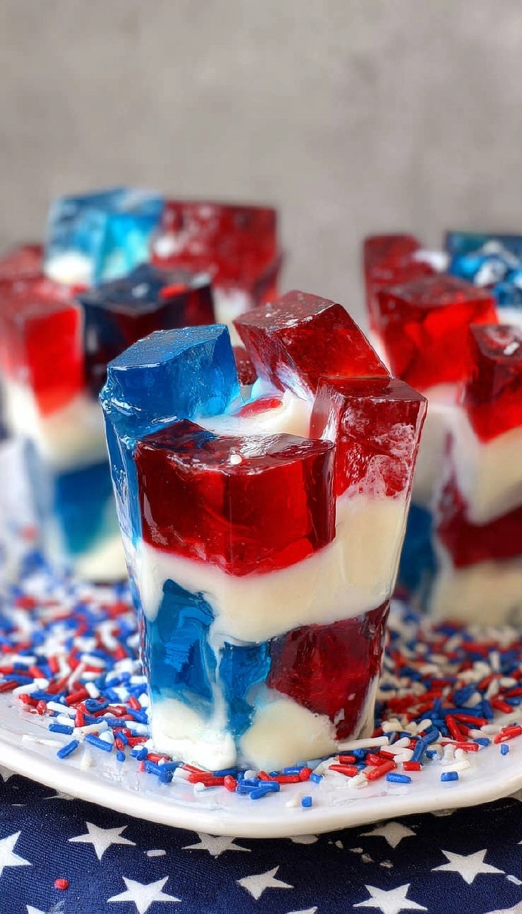 Red, White, and Blue Jello with Cream