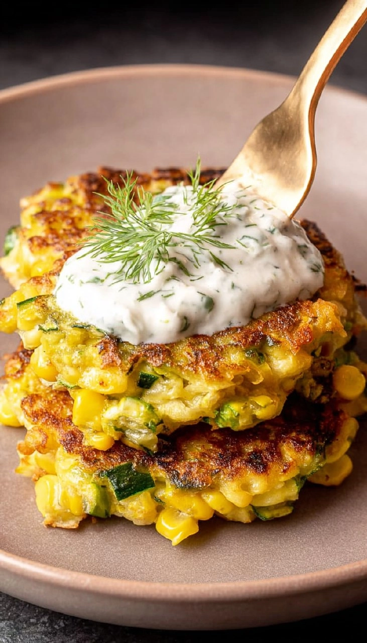 Corn and Zucchini Fritters with Herb Yogurt Sauce