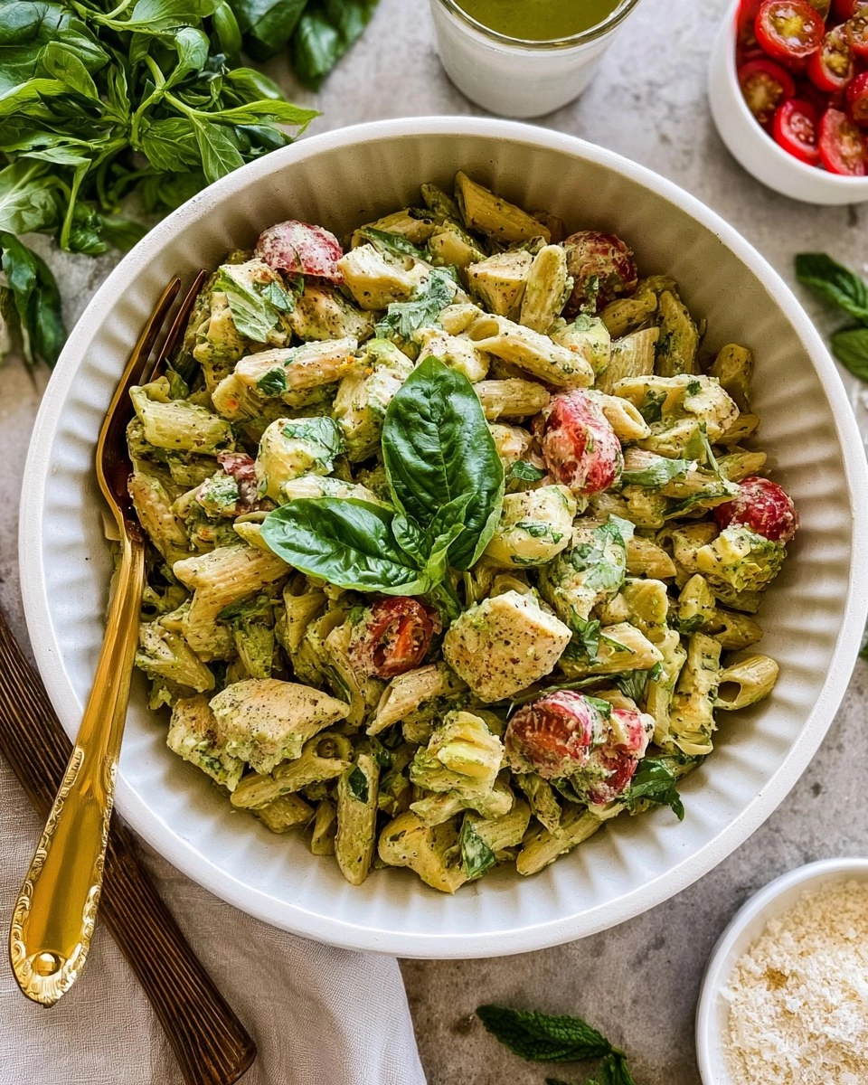 Creamy Chicken Pesto Pasta Salad