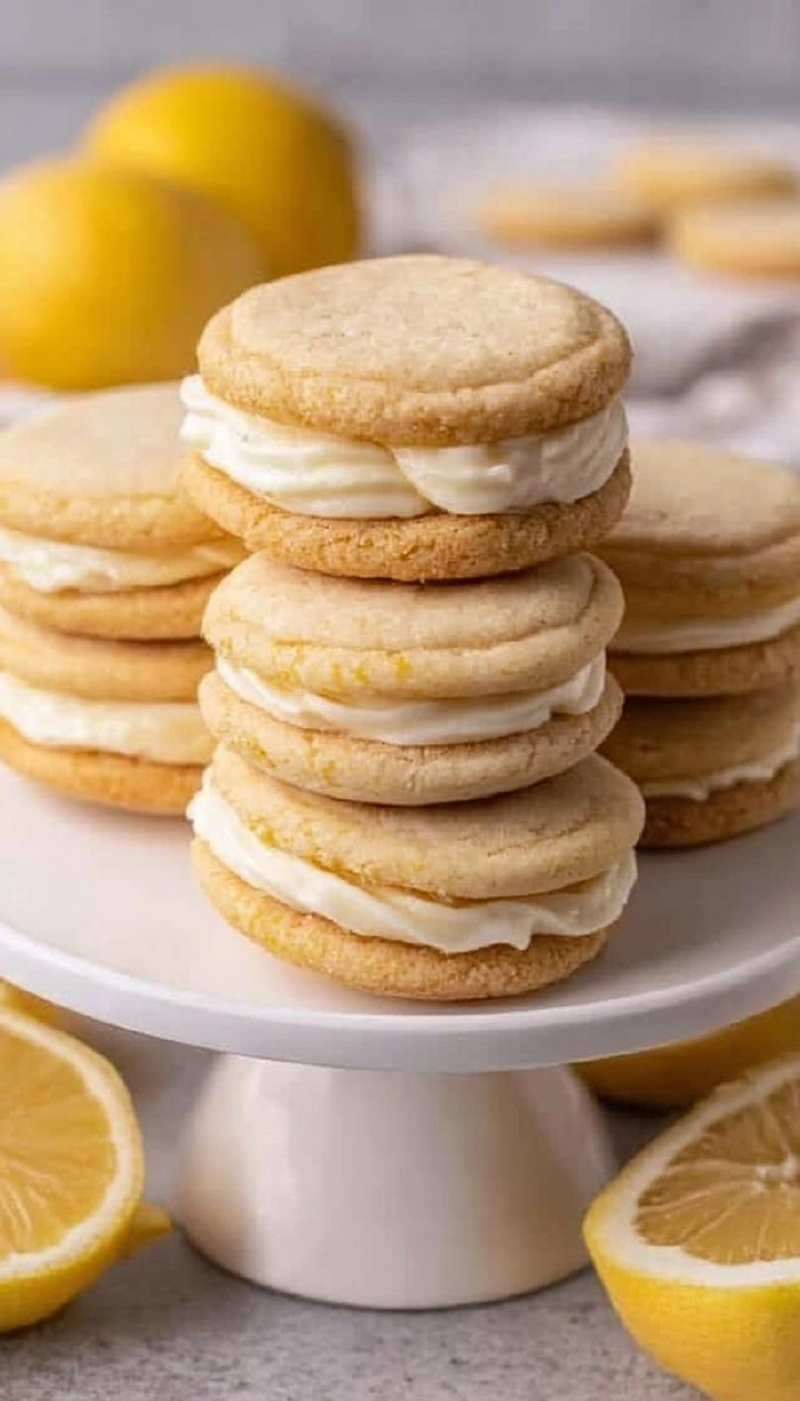 Soft and Chewy Lemon Sandwich Cookies with Cream Cheese Frosting