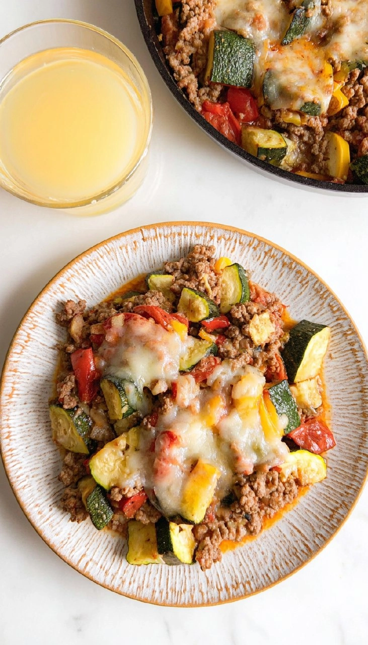 Cheesy Ground Beef Zucchini Skillet