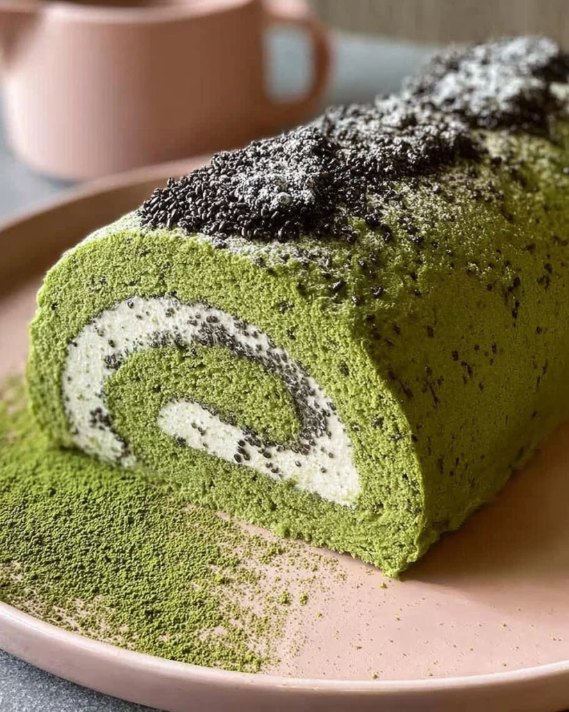 Matcha-Swiss-Roll-Cake-with-Black-Sesame-Mousse-Recipe
