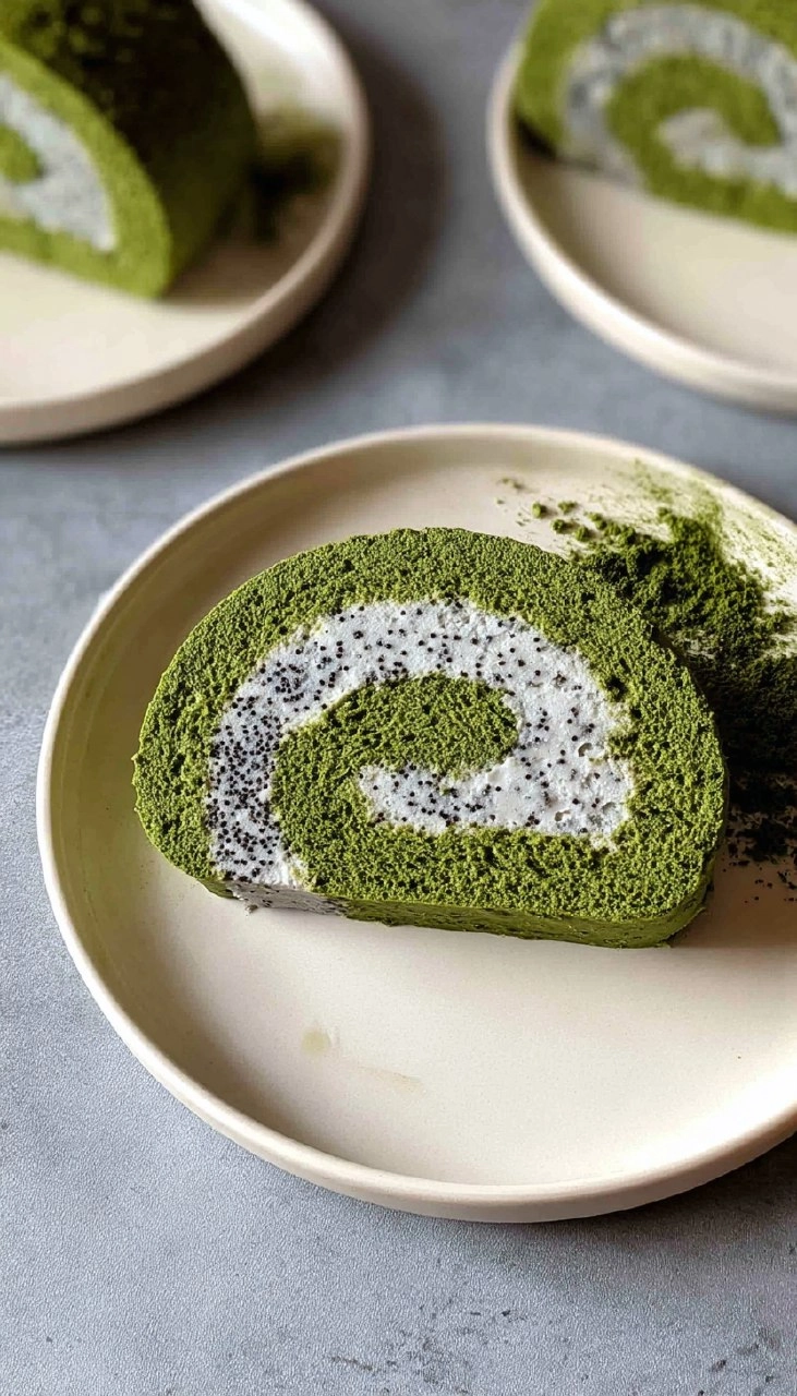 Matcha Swiss Roll Cake with Black Sesame Mousse