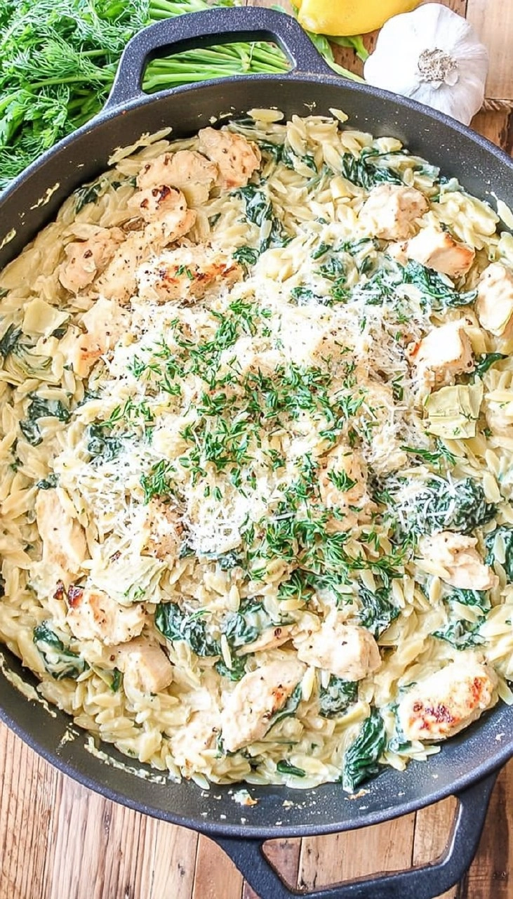 One Pot Spinach Artichoke Chicken Orzo 105 One Pot Spinach Artichoke Chicken Orzo