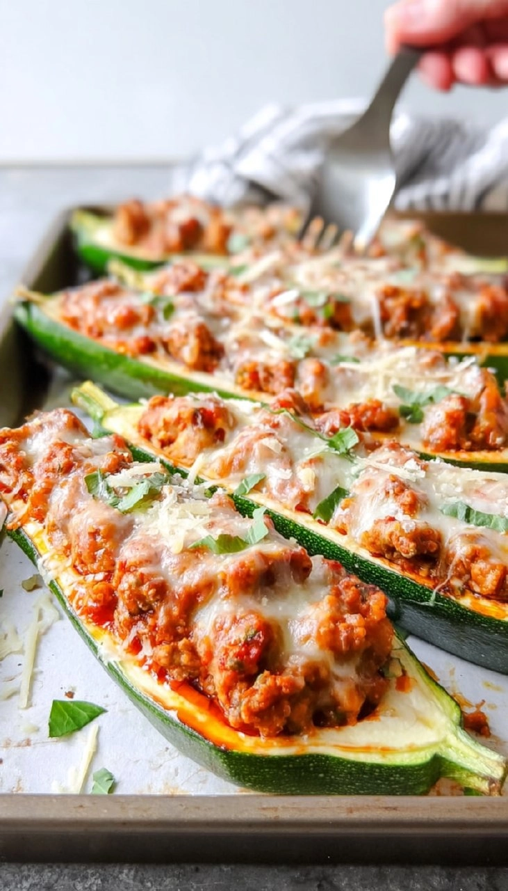 Sausage Stuffed Zucchini Boats