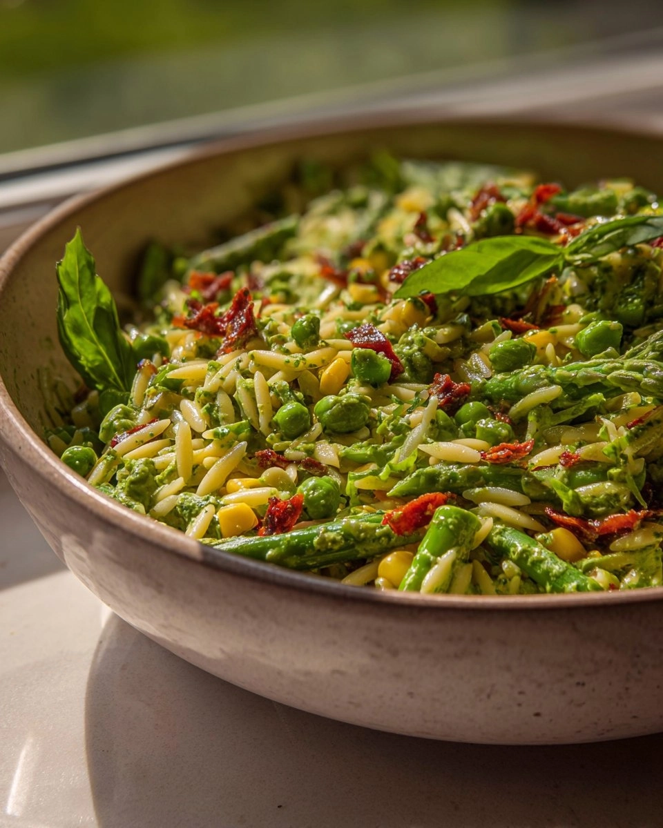 Spring Orzo Pasta Salad with Creamy Basil Vinaigrette