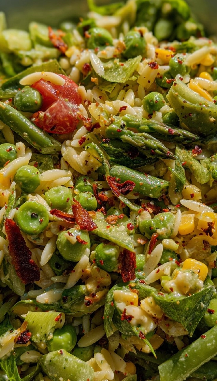 Spring Orzo Pasta Salad with Creamy Basil Vinaigrette