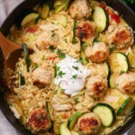 Summer-Squash-Orzo-Skillet-with-Chicken-Meatballs-Recipe